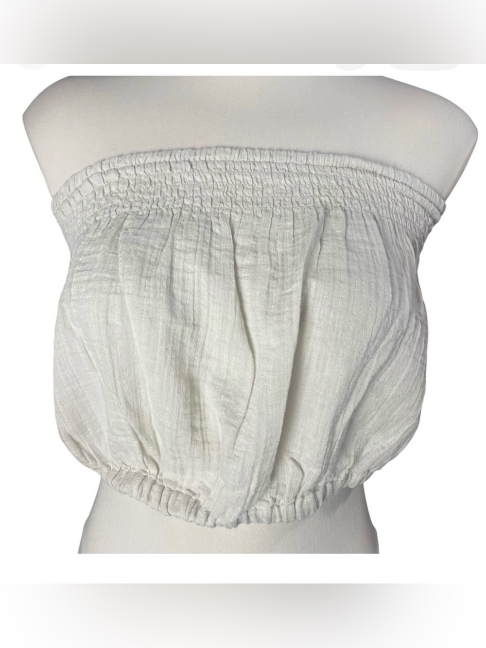 Smocked strapless tube top Crinkle Gauze Tube Top tan/beige Size: Small - Picture 3 of 9